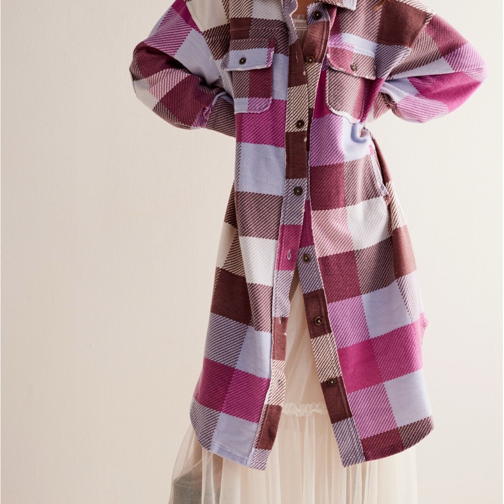 CLOSET CLEAR OUT NWOT We The Free Plaid Long Ruby Oversized Shacket